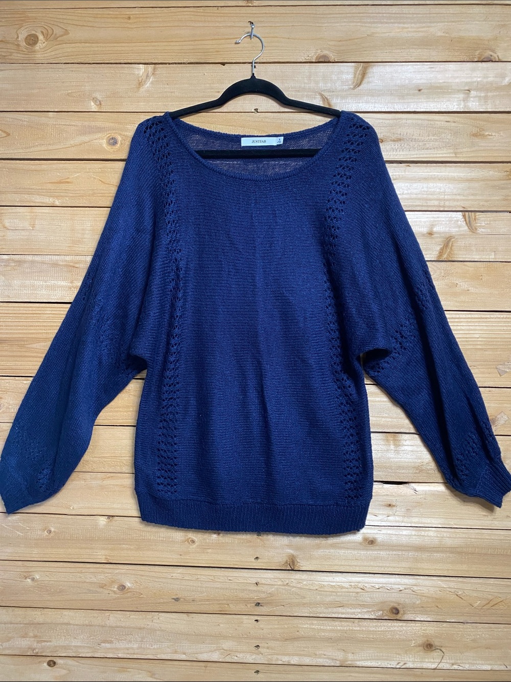 JustFab Navy Scoop-Neck Open Knit Sweater